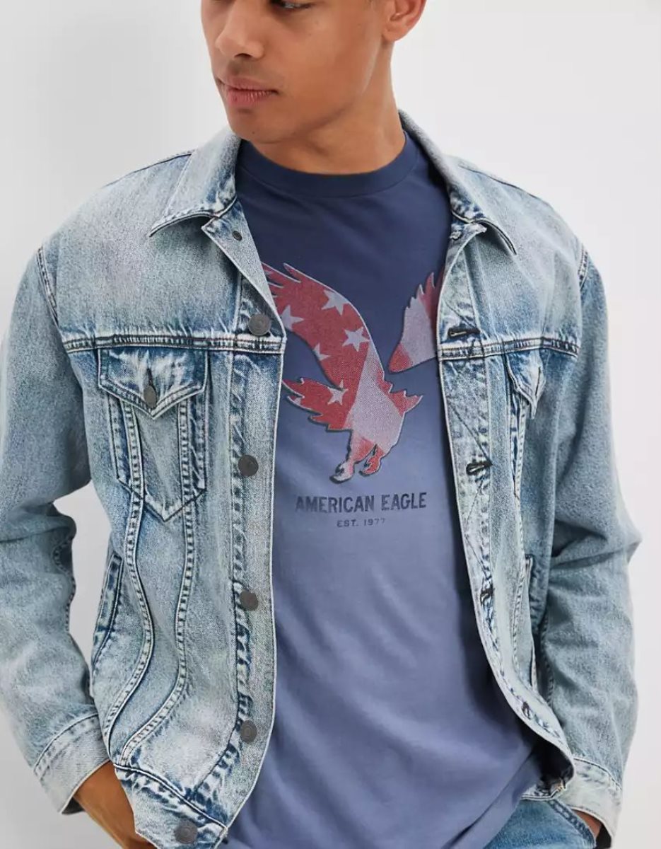 T Shirt Graphique American Eagle AE Super Soft Dip-Dye Logo Bleu Homme | NXM-73741476